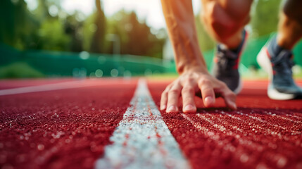 person running on the street,A muscular athlete on the track, poised and determined