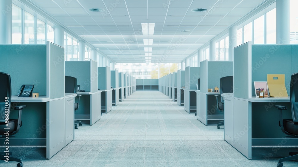Aufkleber modern open workspace with multiple cubicles, ergonomic office chairs, and natural light streaming i