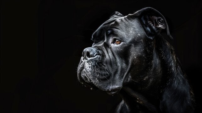 Black background with Italian Cane Corso dog