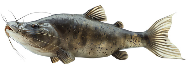 High-resolution image of a channel catfish isolated on a white background, showcasing its unique features and details for educational or commercial use.