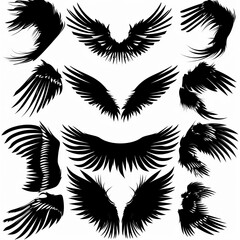 Obraz premium Wings flat icon, angel wings emblem, bird feathers graffiti spray silhouette, pigeon sign, spirituality symbol