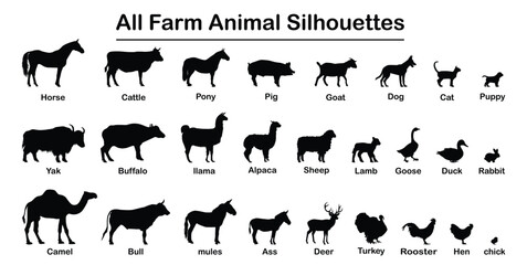 farm animal silhouette vector collection