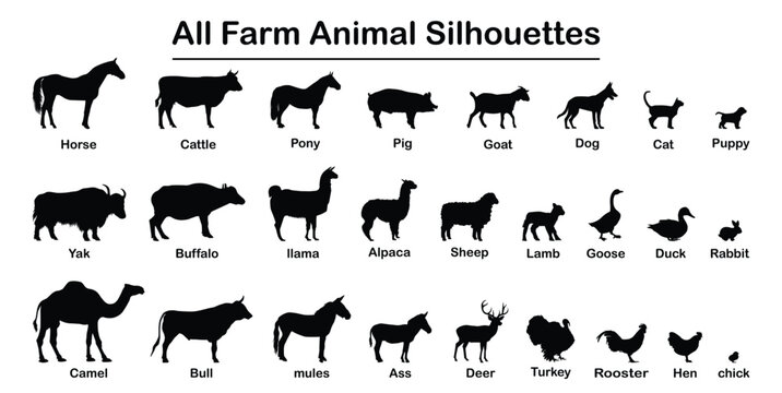 farm animal silhouette vector collection