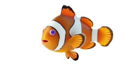 Vibrant cartoon clownfish with vivid orange and white scales swimming against a white background. Perfect for aquatic and marine-themed designs.