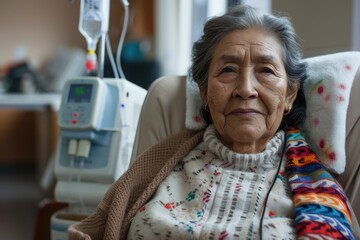 Elderly Hispanic Woman in Medical Setting - Senior Care, Health, and Cozy Home Environment Concept
