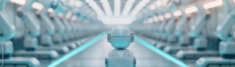 Poster futuristic robotics lab with advanced technology and ai-driven robotic arms. modern, sleek, and high
