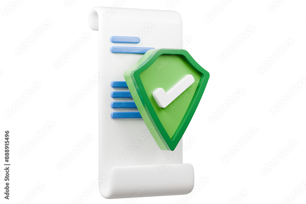 Aufkleber 3d minimal business document with shield and check mark icon. health insurance, data protection. app