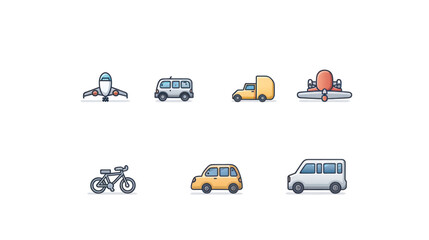 Naklejka premium A minimalist vector icon set of transportation transparant background