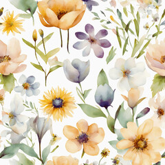 Obraz premium Spring Flowers Clipart Set with Watercolor Texture on Plain White Background - 1