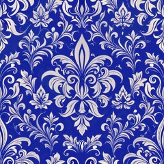 seamless pattern of fleur-de-lis with damask background, Generative AI 