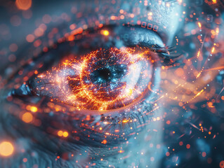 Capture the essence of collective consciousness through digital connectivity by visualizing it in a dynamic and visually striking manner from a worms-eye view Create a design that symbolizes 