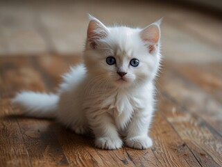 Cute,fluffy and beautiful white kitten with black on the floor. This image is ai generated