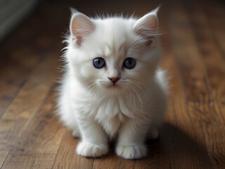 Cute,fluffy and beautiful white kitten with black on the floor. This image is ai generated