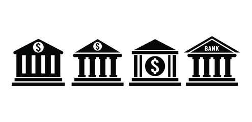 Naklejka premium bank building icon vector design symbol sign black white color simple illustration collection set isolated