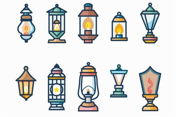 Lamp icon, lantern isolated, vintage lantern, light symbol, gas flashlight, antique luminaire on white
