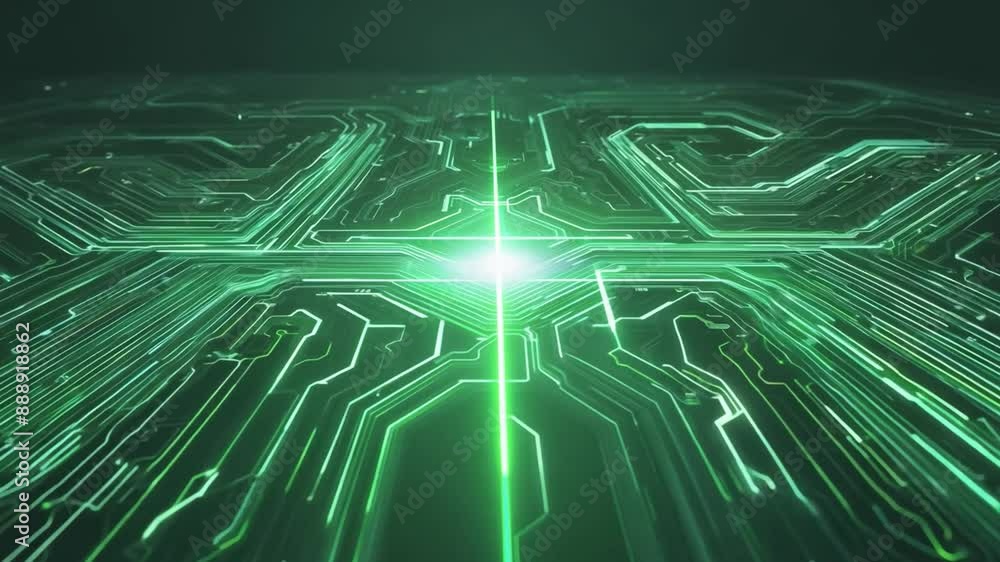 Leinwandbilder This close-up of a digital circuit board with green lines and patterns.