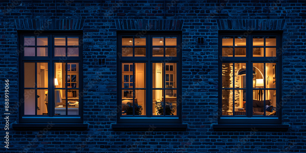 Poster three windows with light in the house