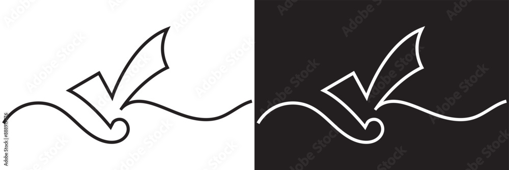 Poster continuous line drawing of checkmark. one continuous line tick. continuous line drawing of tick. che