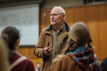 Obraz premium A University Lecturer Engagingly Presents His Knowledge to Students