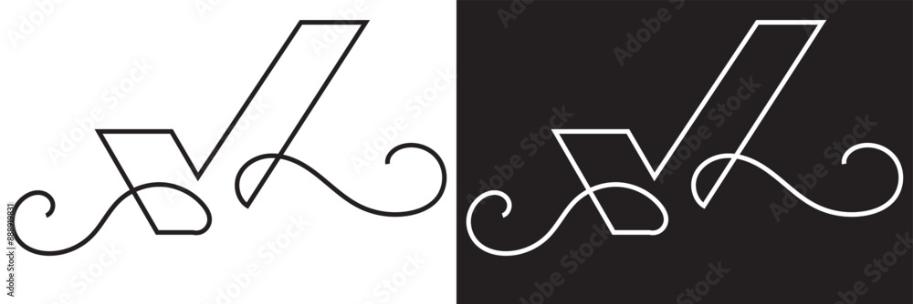 Poster continuous line drawing of checkmark. one continuous line tick. continuous line drawing of tick. che