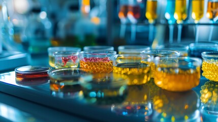 Laboratory Study of Microorganisms ,Science microscopic background, Microscopic view of various types of microorganisms Illustration image