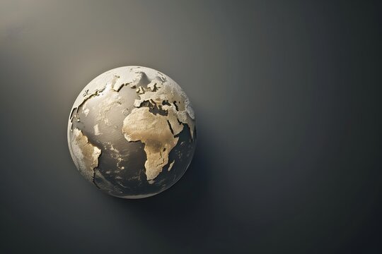 Golden globe highlighting continents on dark background, symbolizing luxury and global connectivity