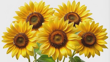 Vibrant yellow sunflowers with dark centers and delicate petals isolated on transparent background, showcasing summer's warmth and beauty.