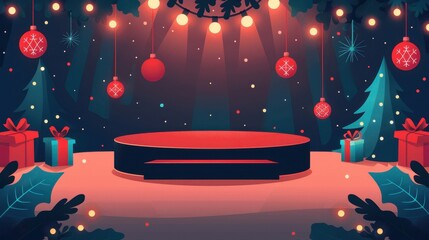 Christmas Stage Design with Festive Decorations