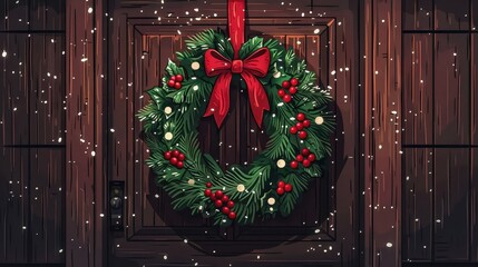 Christmas Wreath on Wooden Door