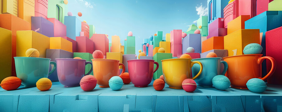 Bring a touch of whimsy and creativity to the worms-eye view ad campaign featuring the set of cups Play with unique angles, vibrant colors, and 