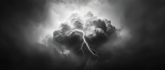  A monochrome image of a cloud with a bolt of lightning emerging from its heart