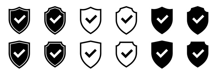 Shield icon set. Protect shield security line icons. Design elements for concept of safety and protection. Vector illustration