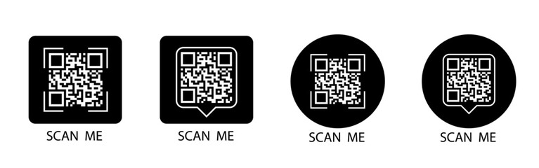 QR code set. Scan Me. Scan qr code icon. Template of frames for QR code with text - scan me. Vector illustration.
