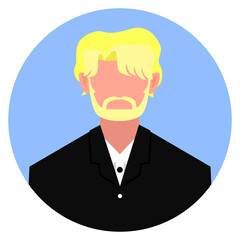 businessman illustration flat icon avatar adult man with long straight yellow blonde hair and beard wear black jazz