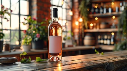 Single Wine Bottle Mockup in Natural and Kitchen Settings Customizable Blank Label for Personalized Branding
