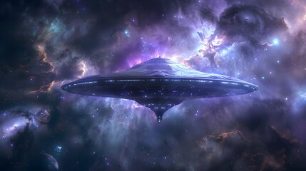 Fototapeta premium UFO in space, Alien UFO. Unidentified Flying Object