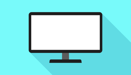 Flat Computer Monitor White Screen Long Shadow Illustration