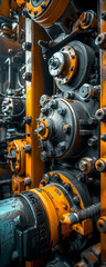 Obraz premium Capture a visually stunning long shot showcasing the intricate components and mechanics of hydraulic systems in a diverse range of 
