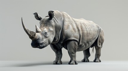 Fototapeta premium White Rhinoceros Standing on a Gray Background