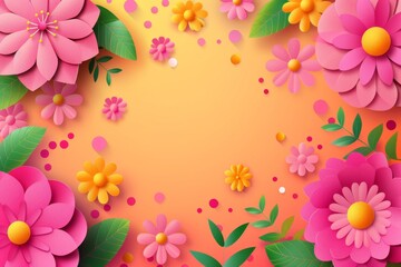 Fototapeta premium Bright pink background with colorful flowers creating a cheerful and vibrant floral pattern