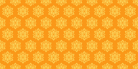 A pattern of yellow flowers is spread across a bright orange background