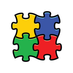 4 simple classic puzzle pieces red blue green yellow connected together transparent background