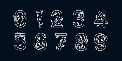 DECORATIVE NUMBER 4, SET OF ELEGANT VINTAGE ORNAMENTAL NUMBER, MADE WITH HAND DRAWN VECTOR ILLUSTRATION