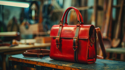 Women's bag in red genuine leather 