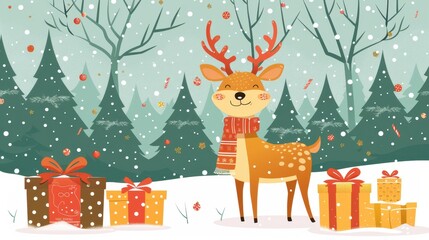 Fototapeta premium Cute Reindeer in Winter Wonderland