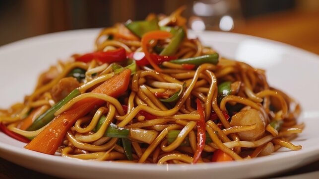 Spicy mixed vegetable lo mein Asian cuisine
