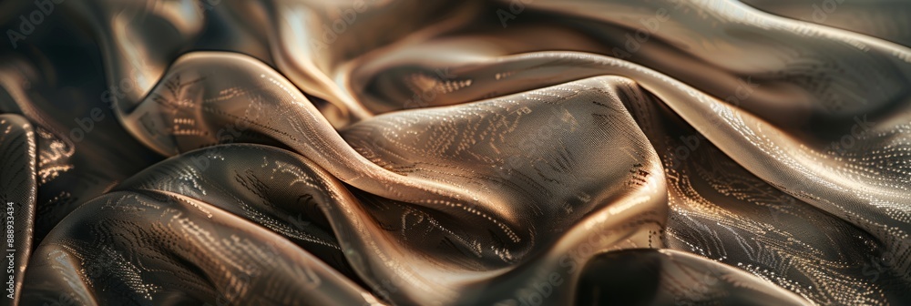 Aufkleber a close-up, top-down view of luxurious silk fabric with intricate patterns, gently illuminated by so