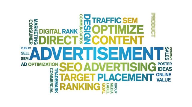 Advertisement animated word cloud;text design animation tag kinetic typography seamless loop.
