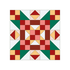 Geometric ornament, color pattern, square, tile. Motif from scraps of fabric, patchwork.