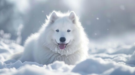 Obraz premium Samoyed: Characterized by their fluffy white coats and friendly personalities, Samoyeds are known for their smile-like expressions, bringing joy and affection. 